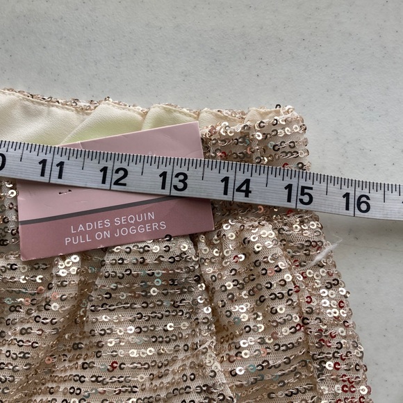 Serra Rose Gold Sequin Pullon Jogger Pants NWT - Picture 6 of 7